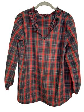 Talbots Red and Green Plaid Ruffle-Neck Tunic